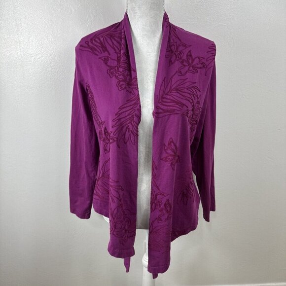 The Territory Ahead Women's M Open Jersey Knit Cardigan Fuchsia Embroidered - Picture 4 of 13